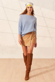 Mavi Saf Kaşmir Isabella Kayık Yaka Uzun Kollu Kadın Kazak Silk and Cashmere