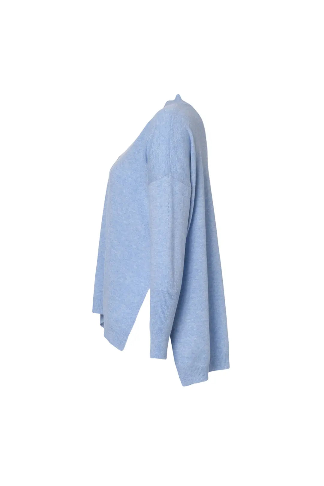 Mavi Saf Kaşmir Isabella Ribana Detaylı V Yaka Uzun Kollu Kadın Tunik Kazak Silk and Cashmere