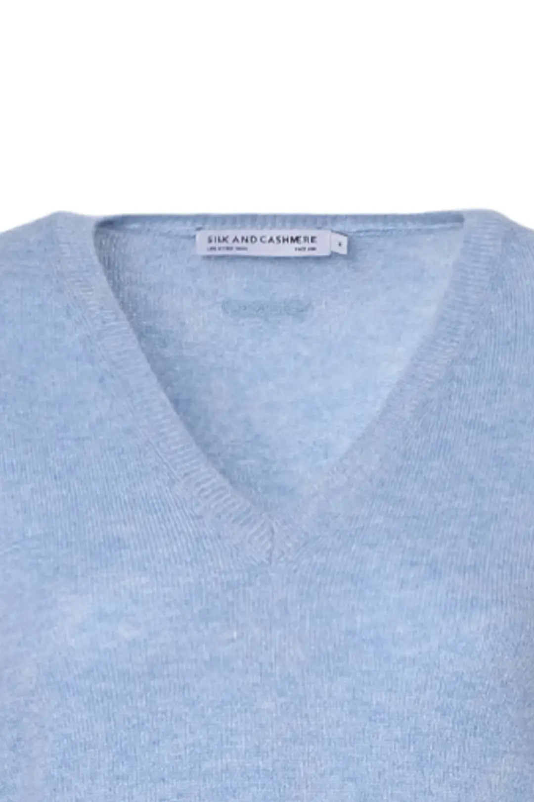 Mavi Saf Kaşmir Veronique V Yaka Uzun Kollu Kadın Kazak Silk and Cashmere