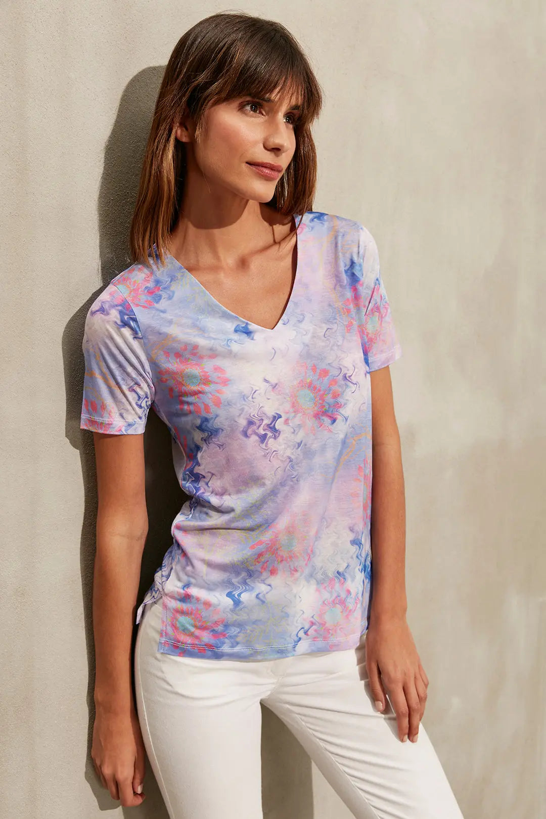 Mavi & More Sirena Etnik Baskılı Süper İnce Modal Kısa Kollu Tişört Silk and Cashmere