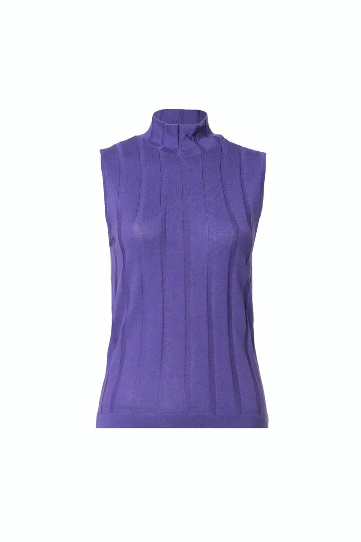 Menekşe Aleyna İpek Kaşmir Yarım Balıkçı Yaka Ribanalı Kolsuz Kadın Triko Silk and Cashmere