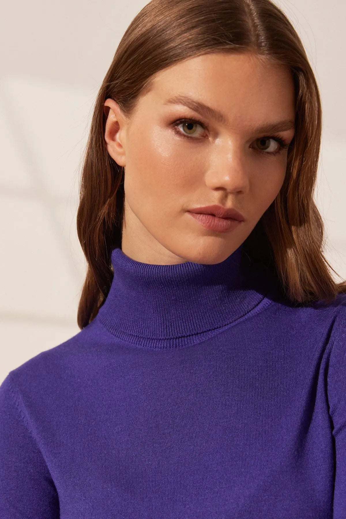 Menekşe Aleyna İpek ve Kaşmir Balıkçı Yaka Uzun Kollu Kadın Triko Silk and Cashmere