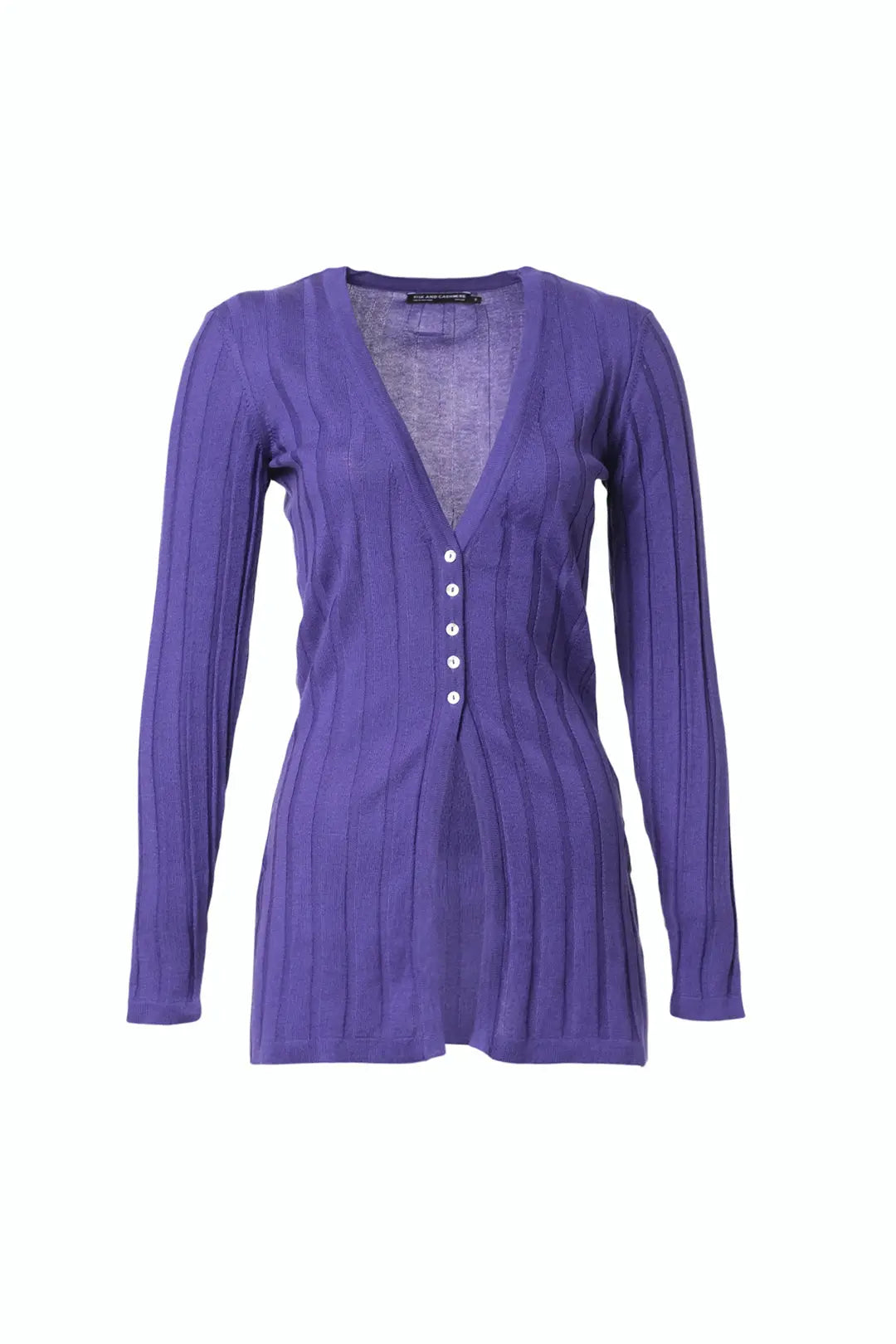 Menekşe İpek ve Kaşmir Aleyna Ribana Detaylı V Yaka Uzun Kollu Kadın Hırka Silk and Cashmere