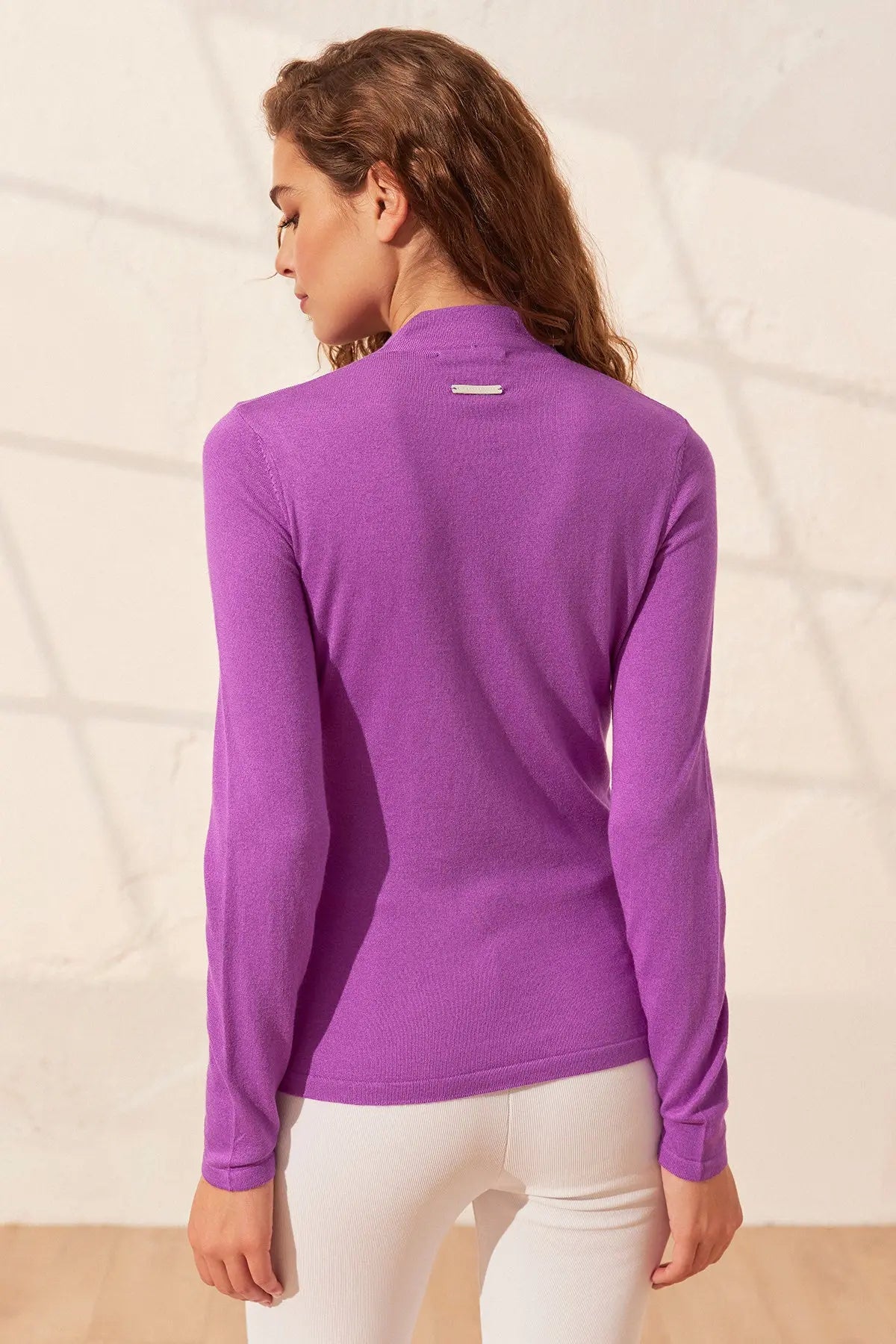 Mor Aleyna İpek ve Kaşmir V Yaka Uzun Kollu Kadın Triko Silk and Cashmere