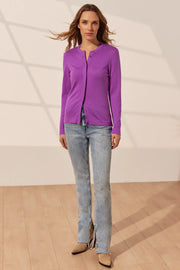 Mor Aleyna İpek ve Kaşmir Yuvarlak Yaka Uzun Kollu  Kadın Hırka Silk and Cashmere