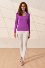 Mor İpek ve Kaşmir Aleyna Yuvarlak Yaka Uzun Kollu Kadın Triko Silk and Cashmere