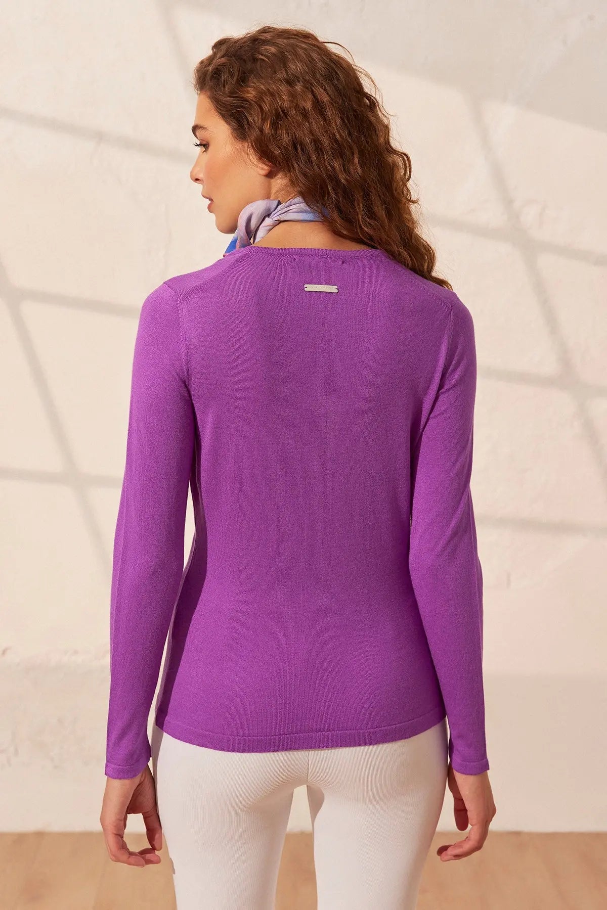 Mor İpek ve Kaşmir Aleyna Yuvarlak Yaka Uzun Kollu Kadın Triko Silk and Cashmere