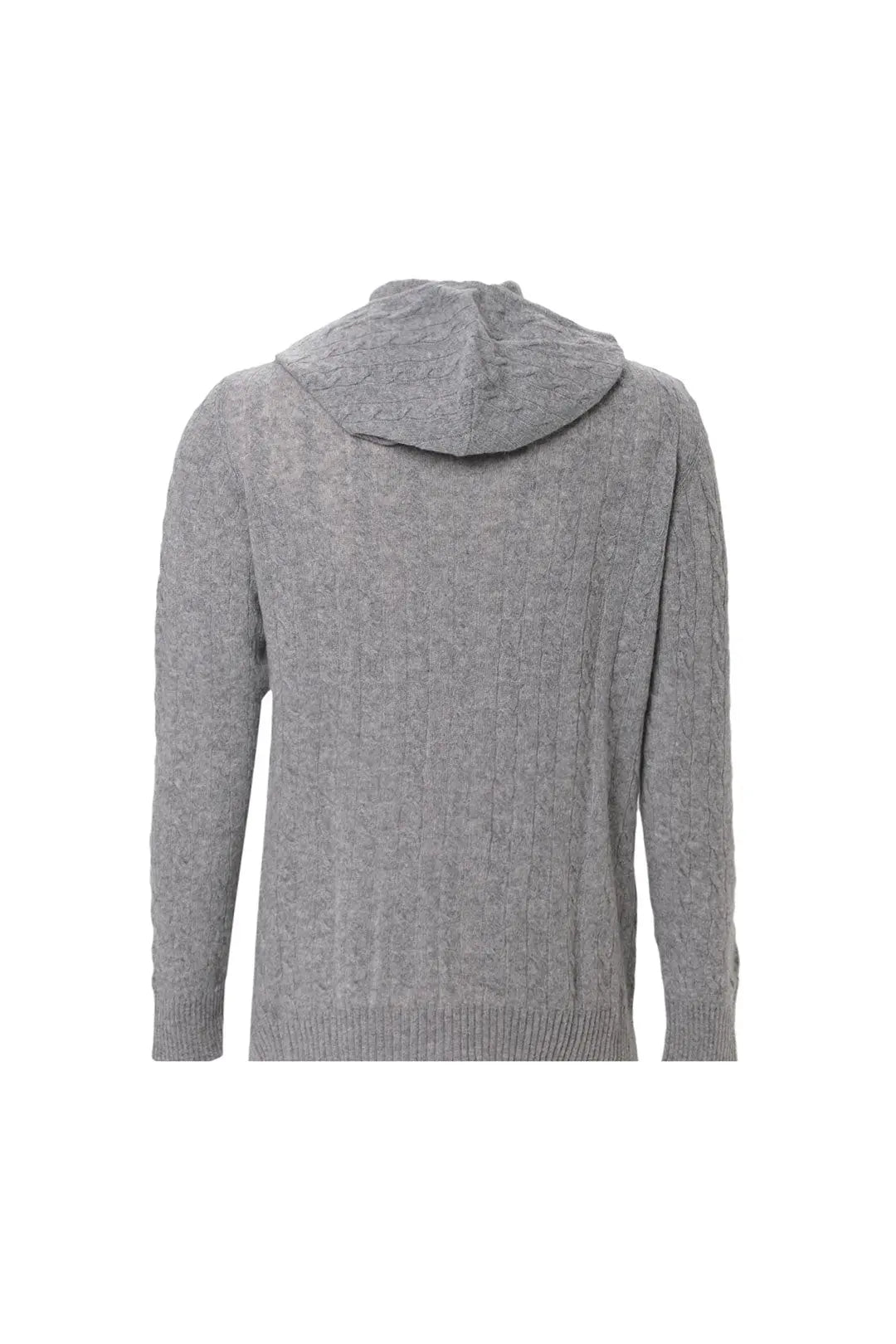 Orta Gri Melanj Amerigo Avustralya Yünü Kaşmir Saç Örgülü Uzun Kollu Erkek Kapüşonlu Hırka Silk and Cashmere