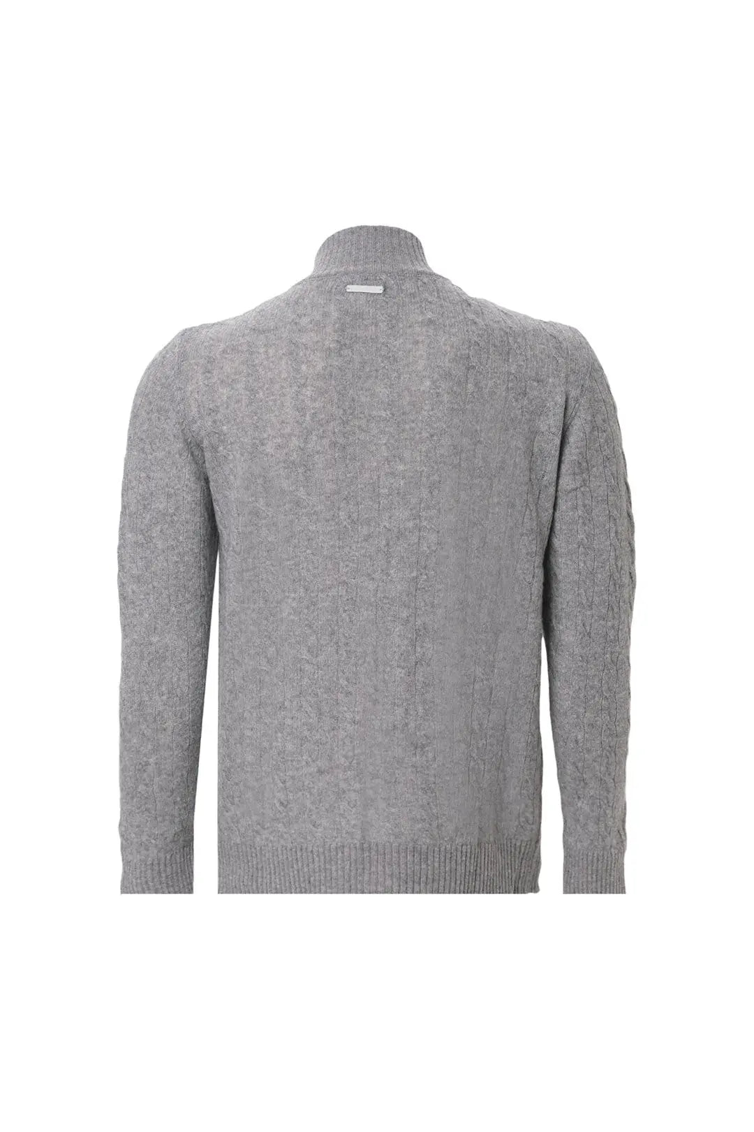 Orta Gri Melanj Amerigo Avustralya Yünü Kaşmir Saç Örgülü Yarım Balıkçı Yaka Uzun Kollu Fermuarlı Erkek Hırka Silk and Cashmere