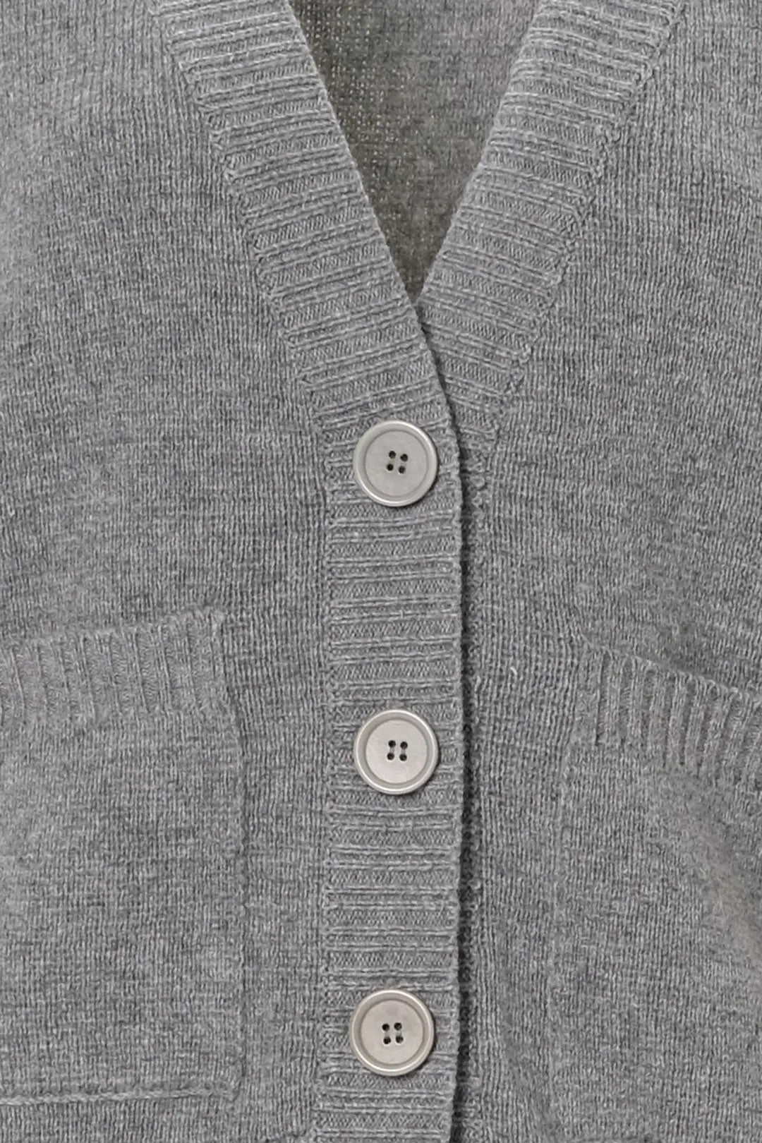 Orta Gri Melanj Aurora Avustralya Yünü Kaşmir Ribana Örgülü Uzun Kollu Kadın Hırka Silk and Cashmere