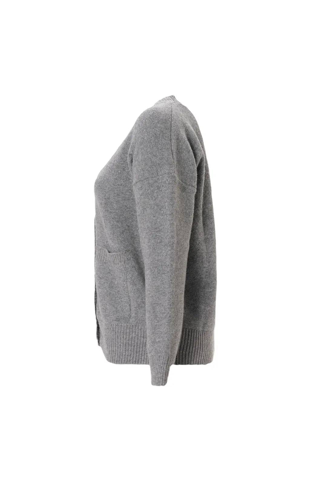 Orta Gri Melanj Aurora Avustralya Yünü Kaşmir Ribana Örgülü Uzun Kollu Kadın Hırka Silk and Cashmere