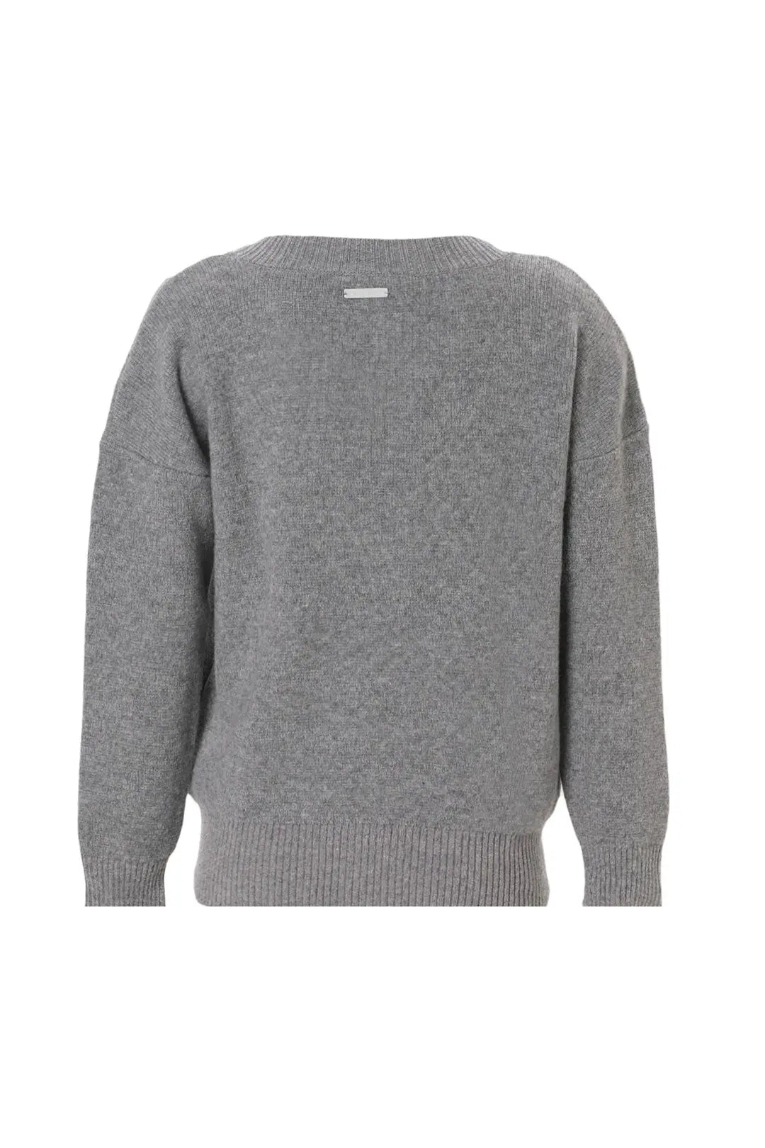 Orta Gri Melanj Aurora Avustralya Yünü Kaşmir Ribana Örgülü Uzun Kollu Kadın Hırka Silk and Cashmere