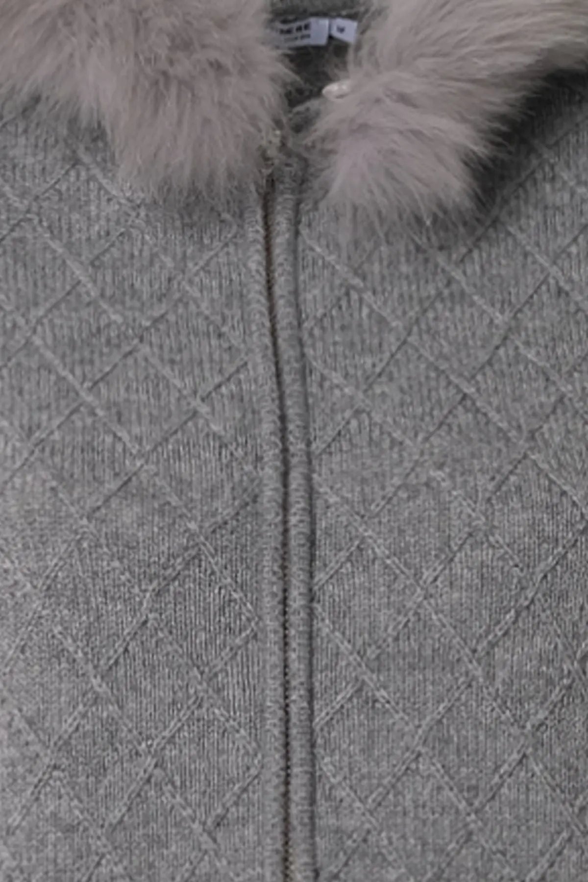 Orta Gri Melanj Kaşmir Merino Yünü Karışımlı Çıkarılabilir Kürk Detaylı Kadın Kapüşonlu Silk and Cashmere