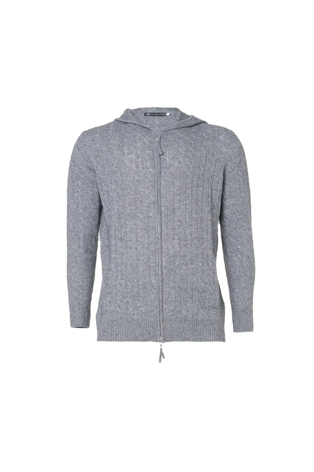 Orta Gri Melanj Kaşmirli Amerigo Kapüşonlu Fermuarlı Hırka Silk and Cashmere