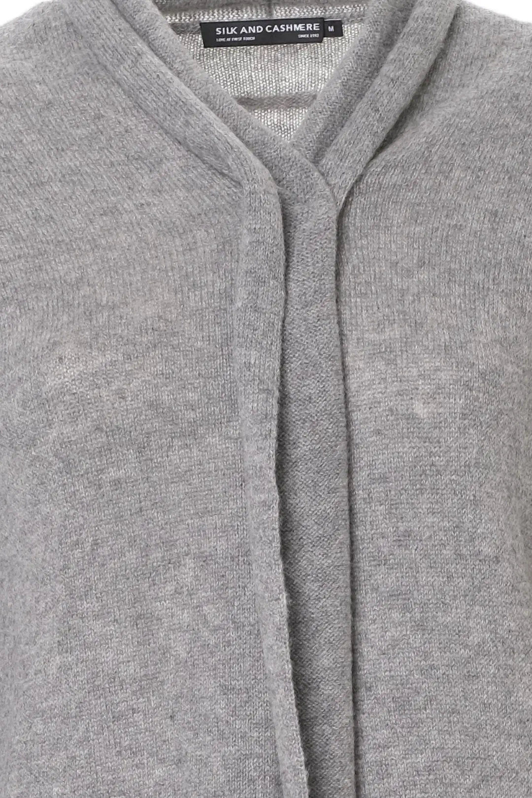 Orta Gri Melanj Kempten Saf Kaşmir Şal Yaka Uzun Kollu Kadın Hırka Silk and Cashmere