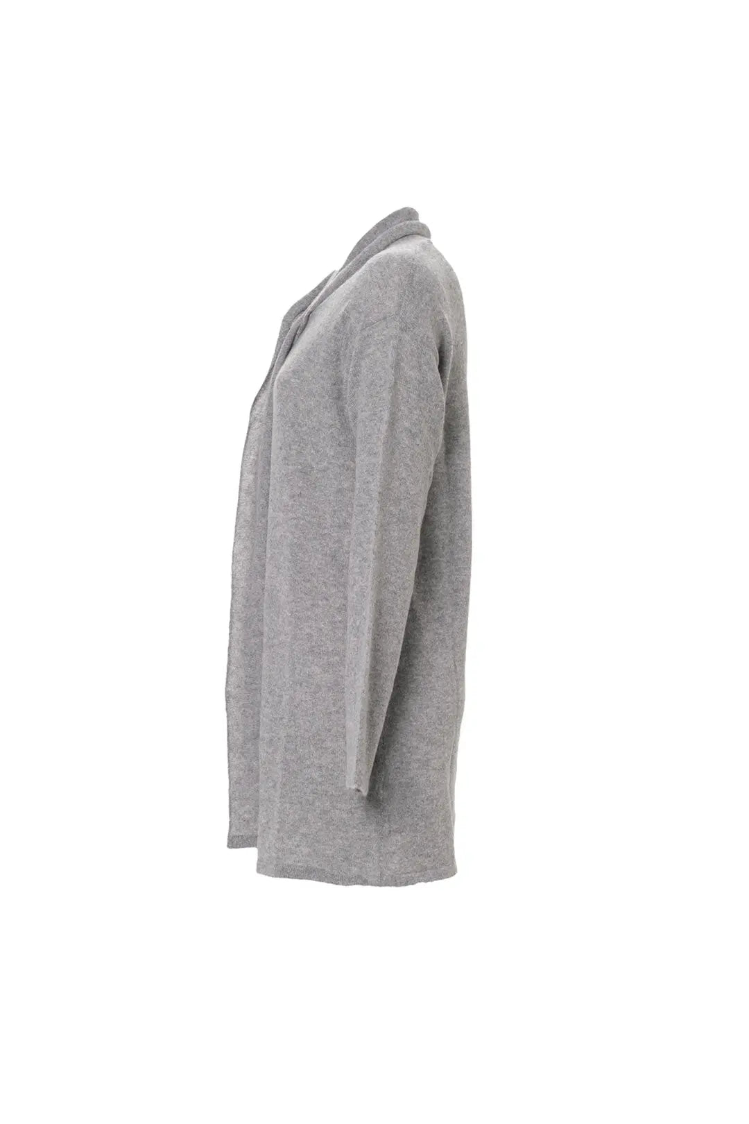 Orta Gri Melanj Kempten Saf Kaşmir Şal Yaka Uzun Kollu Kadın Hırka Silk and Cashmere