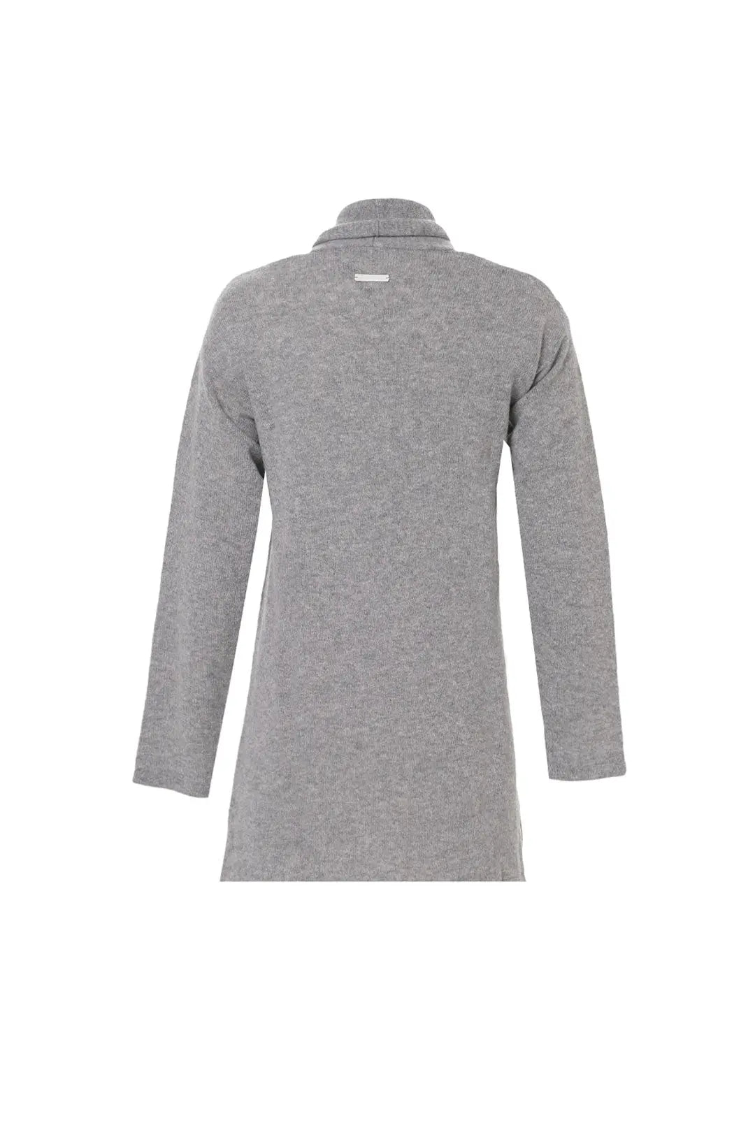 Orta Gri Melanj Kempten Saf Kaşmir Şal Yaka Uzun Kollu Kadın Hırka Silk and Cashmere