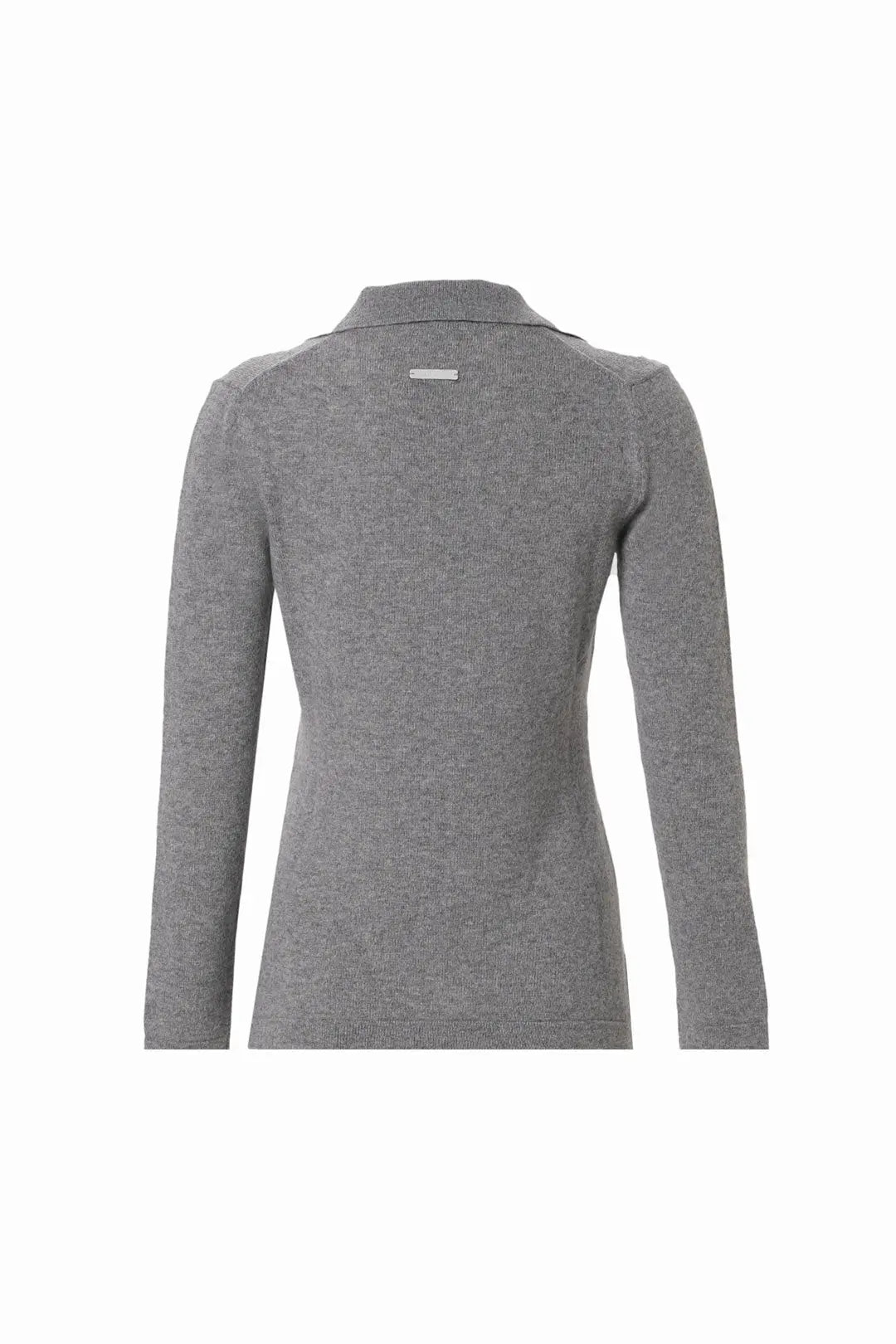 Orta Gri Melanj Kostir Saf Kaşmir Polo Yaka Uzun Kollu Kadın Kazak Silk and Cashmere