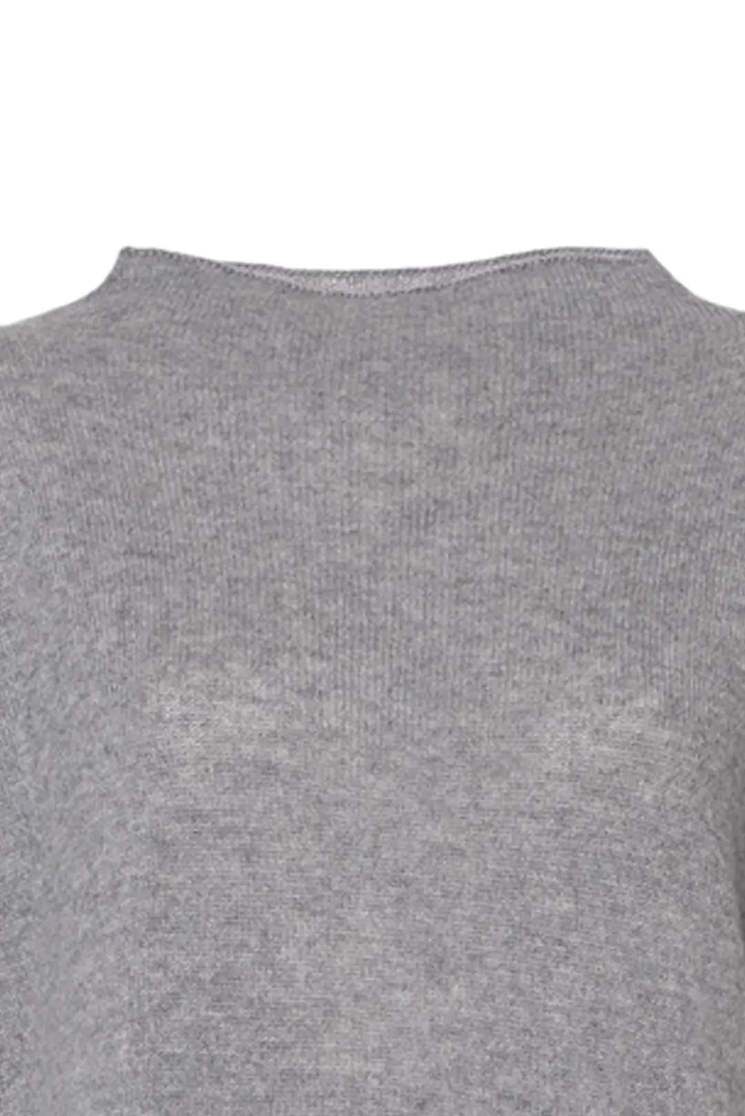 Orta Gri Melanj Kostir Saf Kaşmir Yuvarlak Yaka Uzun Kollu Kadın Tunik Kazak Silk and Cashmere