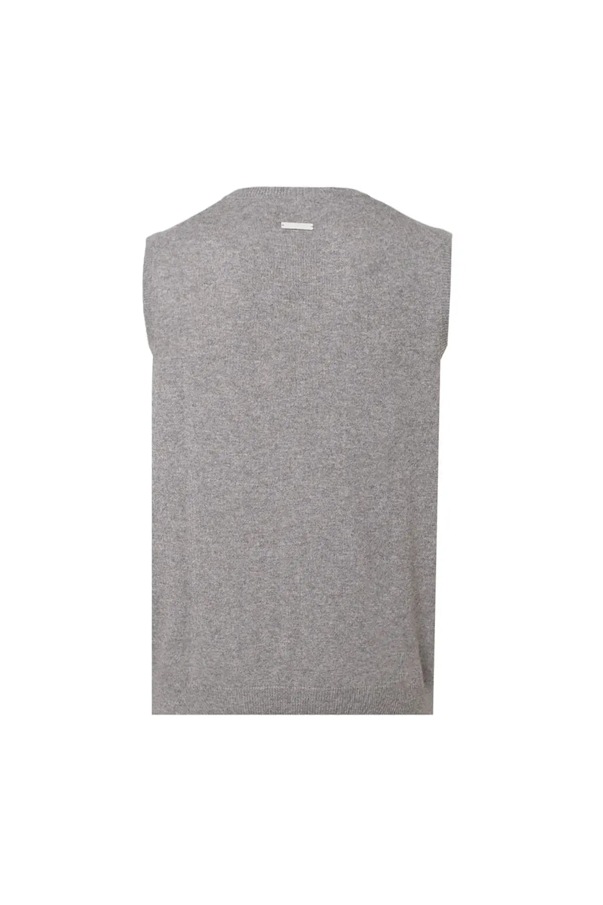 Orta Gri Melanj Saf Kamir Gio V Yaka Erkek Süveter Silk and Cashmere