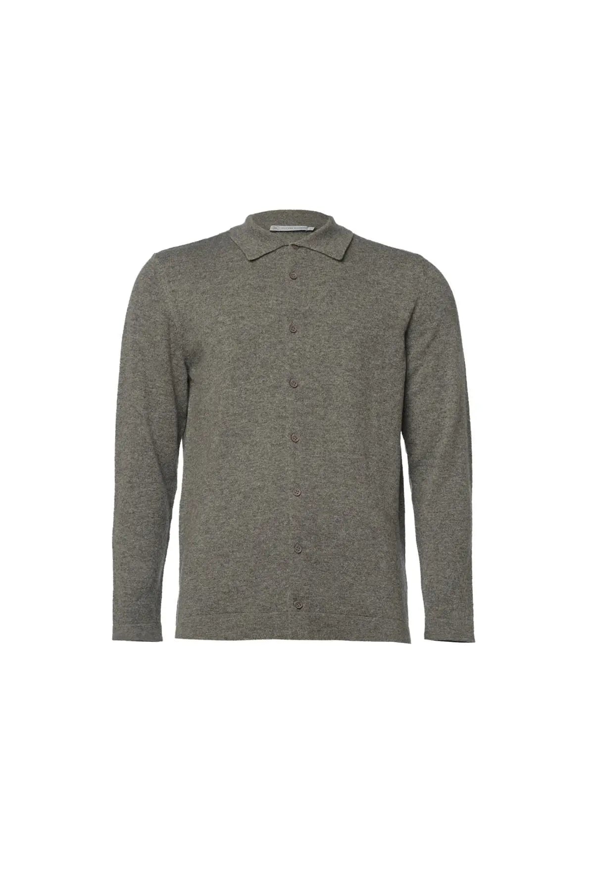 Orta Gri Melanj Saf Kamir Polo Yaka Uzun Kollu Erkek Gömlek Silk and Cashmere