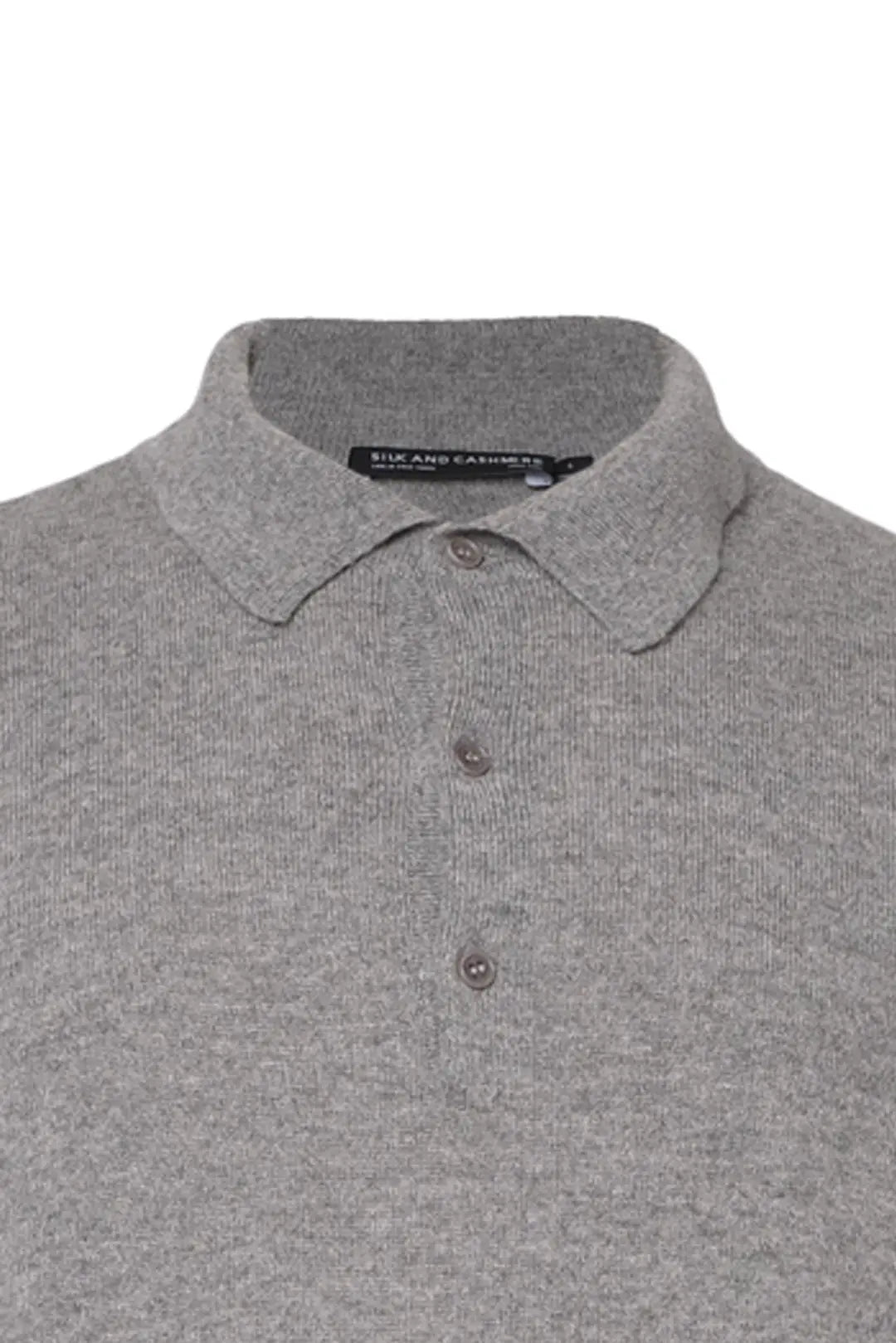 Orta Gri Melanj Saf Kamir Polo Yaka Uzun Kollu Erkek Kazak Silk and Cashmere