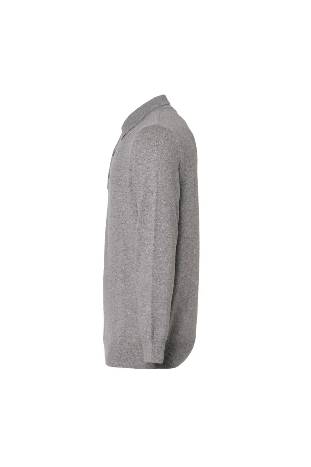 Orta Gri Melanj Saf Kamir Polo Yaka Uzun Kollu Erkek Kazak Silk and Cashmere