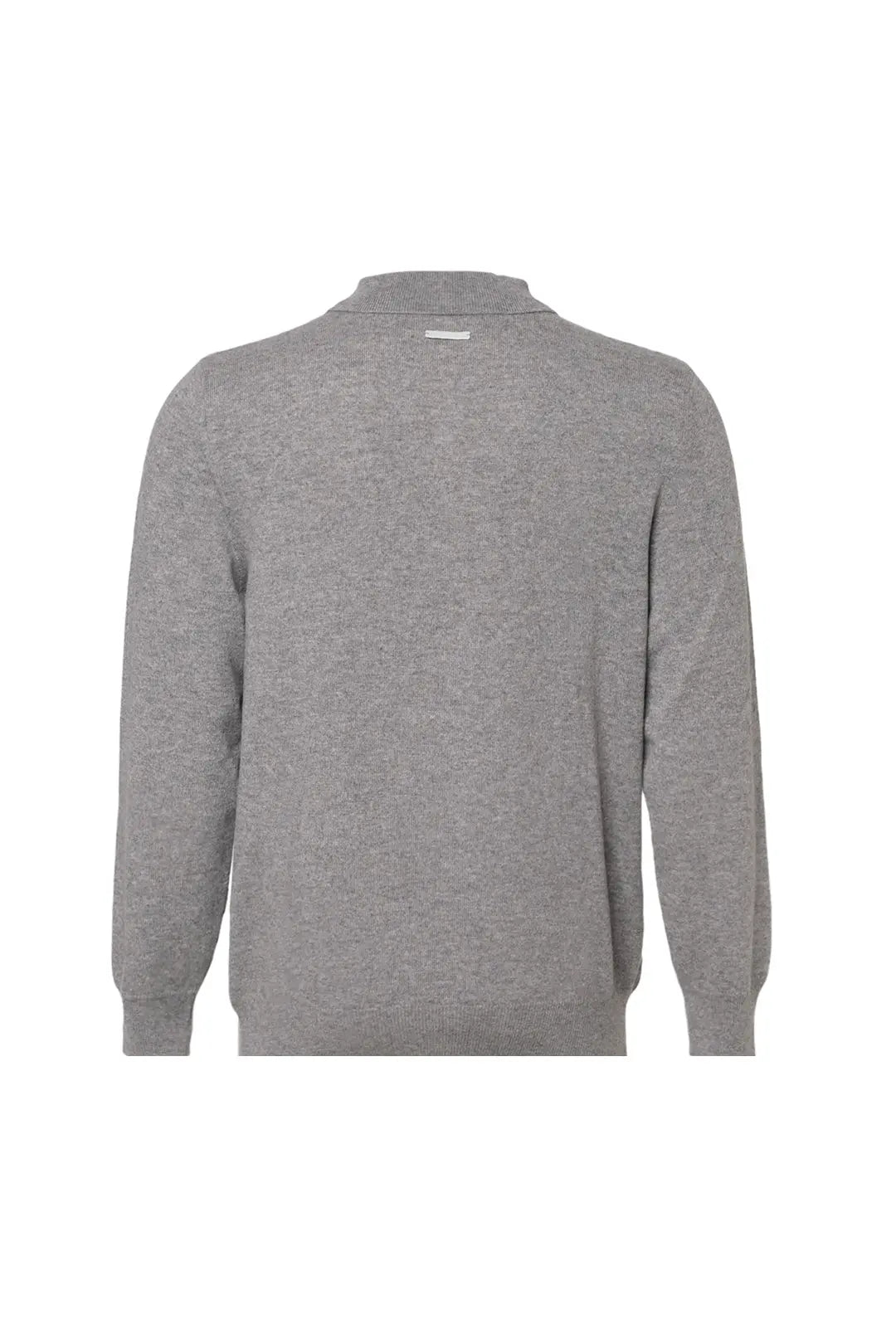 Orta Gri Melanj Saf Kamir Polo Yaka Uzun Kollu Erkek Kazak Silk and Cashmere