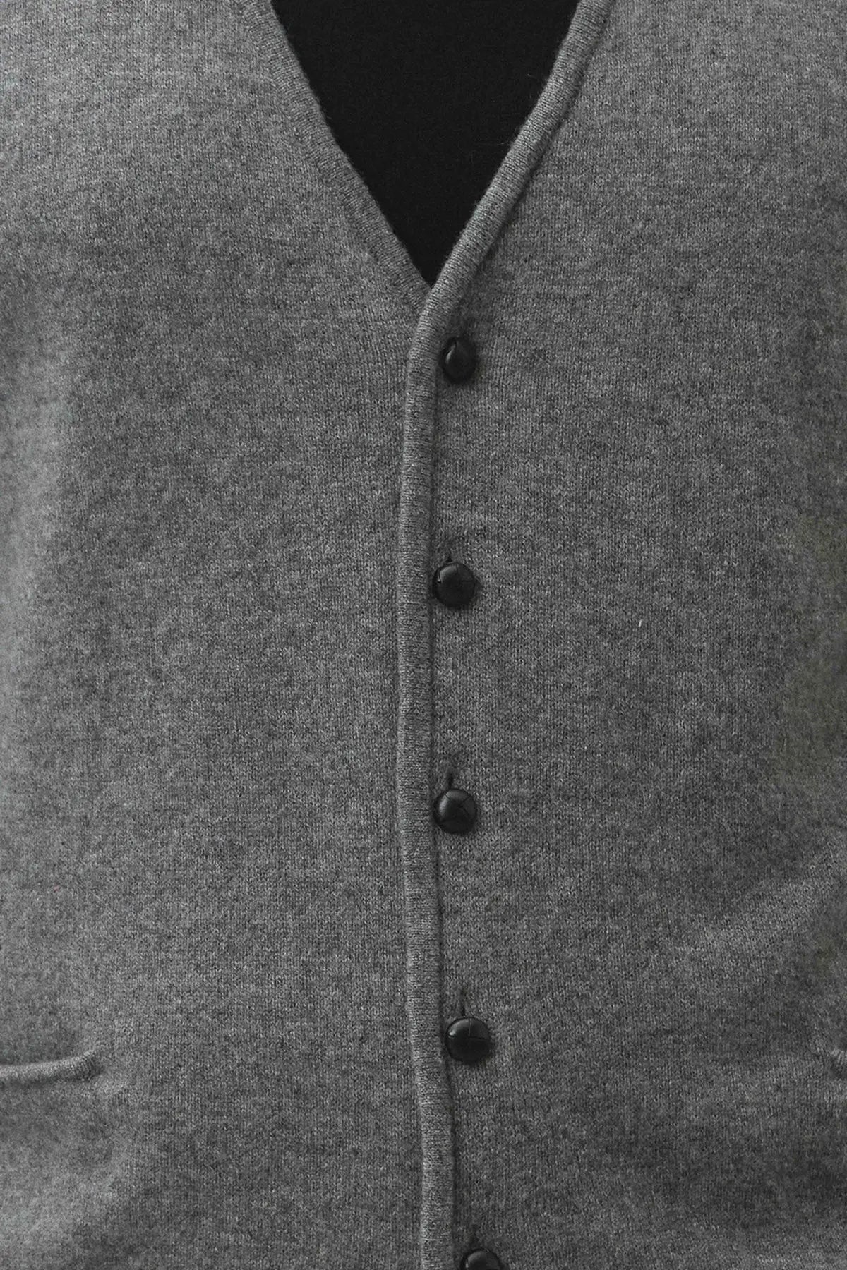 Orta Gri Melanj Saf Kamir Valdes V Yaka Erkek Yelek Silk and Cashmere