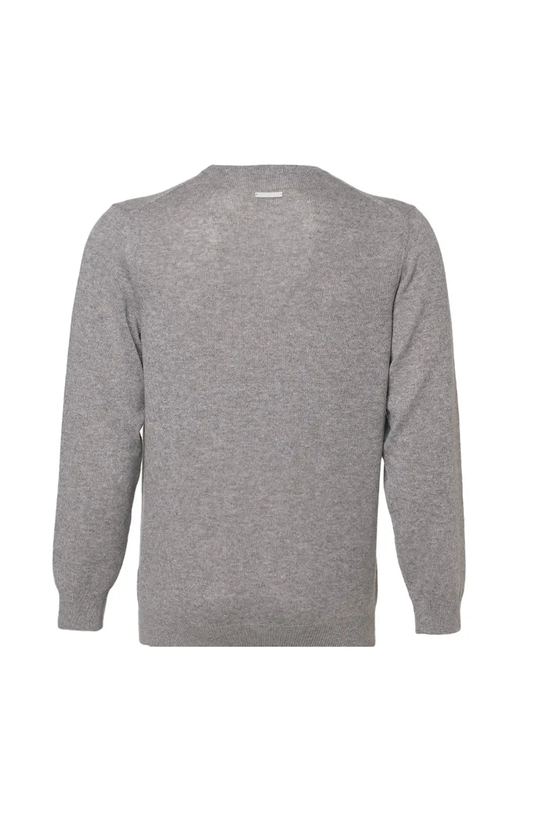 Orta Gri Melanj Saf Kamir Vincent Yuvarlak Yaka Uzun Kollu Erkek Kazak Silk and Cashmere