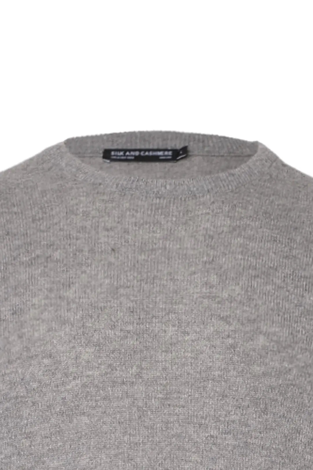 Orta Gri Melanj Saf Kamir Vincent Yuvarlak Yaka Uzun Kollu Erkek Kazak Silk and Cashmere