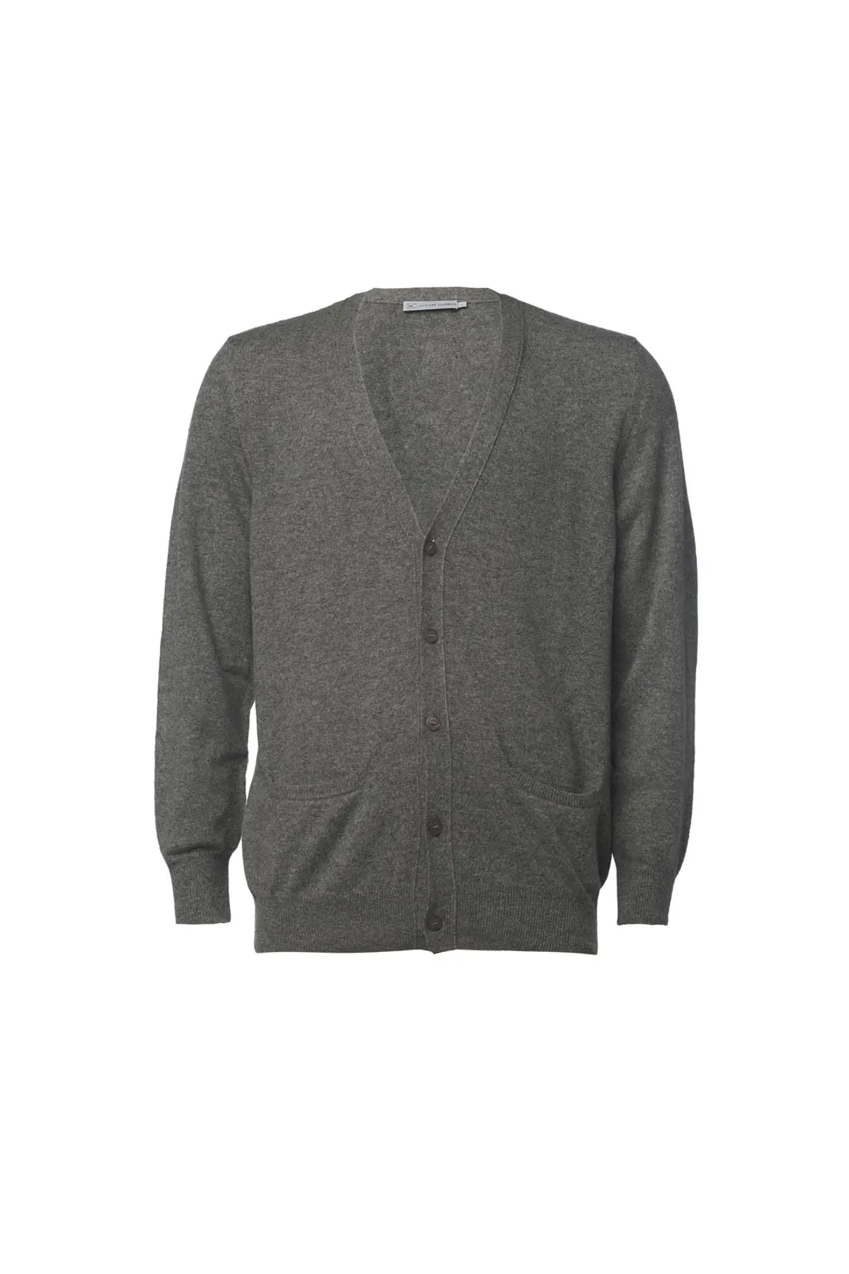 Orta Gri Melanj Saf Kaşmir Arma V Yaka Uzun Kollu Erkek Hırka Silk and Cashmere