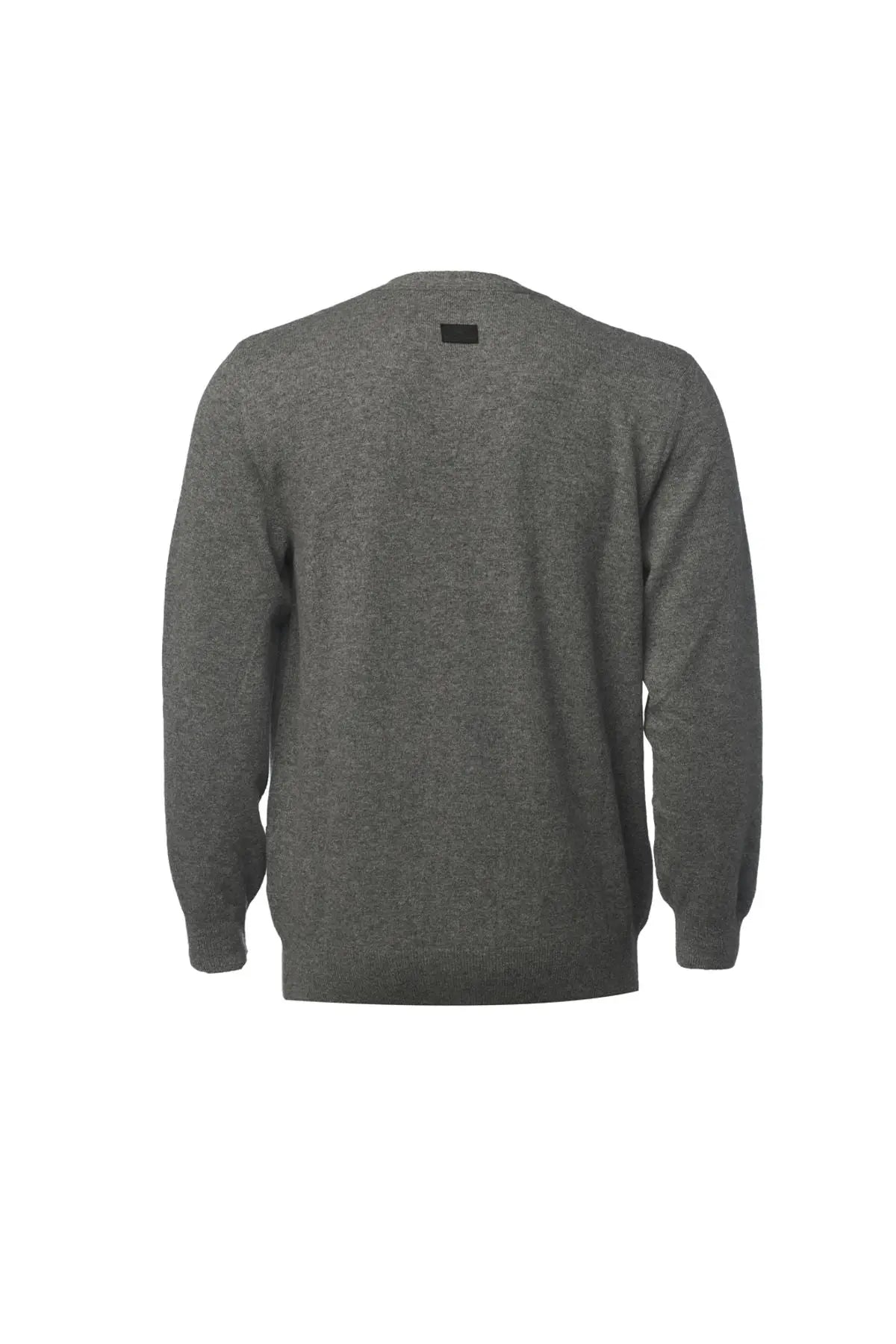 Orta Gri Melanj Saf Kaşmir Arma V Yaka Uzun Kollu Erkek Hırka Silk and Cashmere