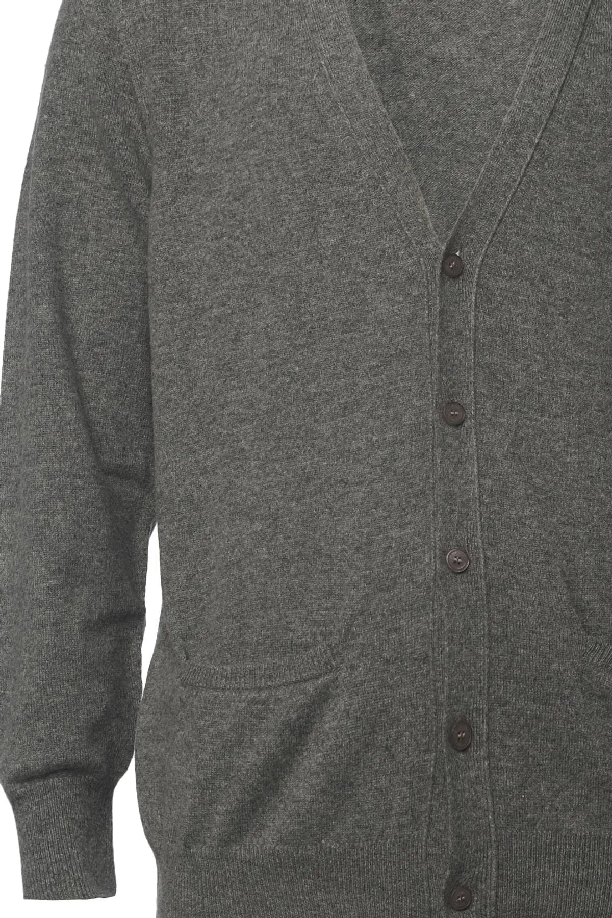 Orta Gri Melanj Saf Kaşmir Arma V Yaka Uzun Kollu Erkek Hırka Silk and Cashmere