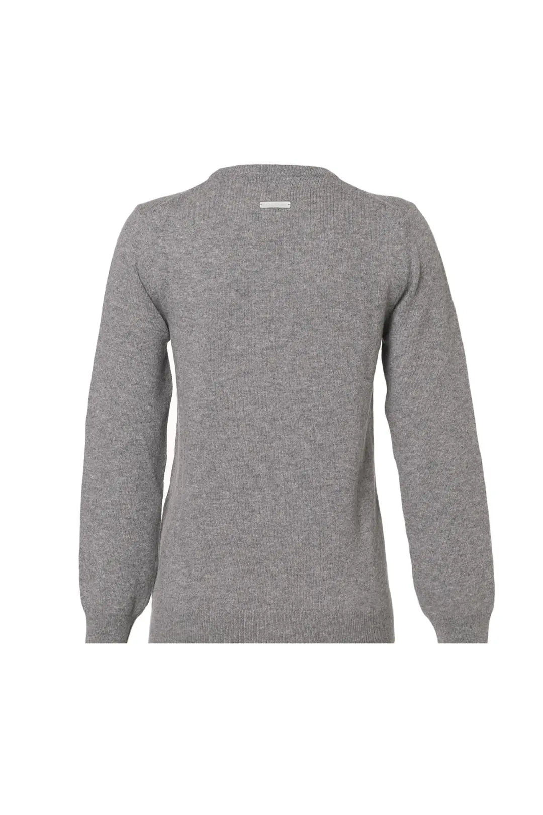 Orta Gri Melanj Saf Kaşmir Veronique Yuvarlak Yaka Uzun Kollu Kadın Kazak Silk and Cashmere