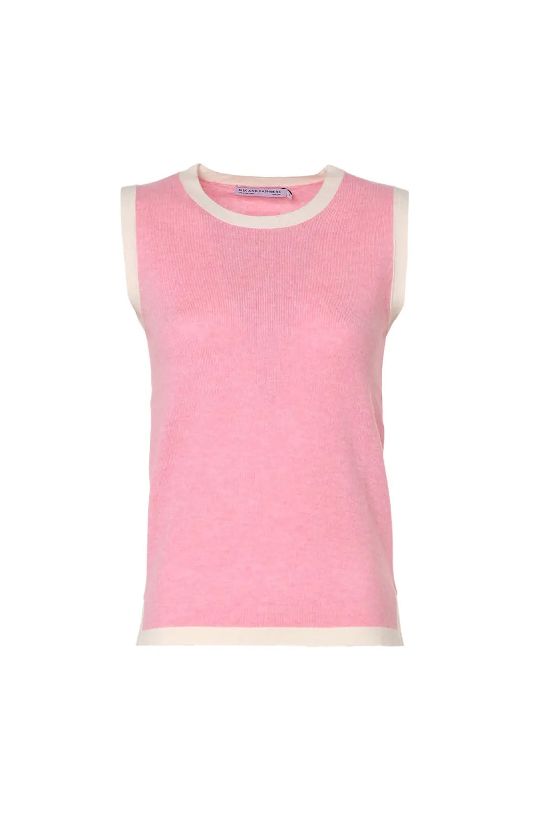 Pembe AHS Merino Yünü Kaşmir Bordür Detaylı Yuvarlak Yaka Kolsuz Kadın Kazak Silk and Cashmere