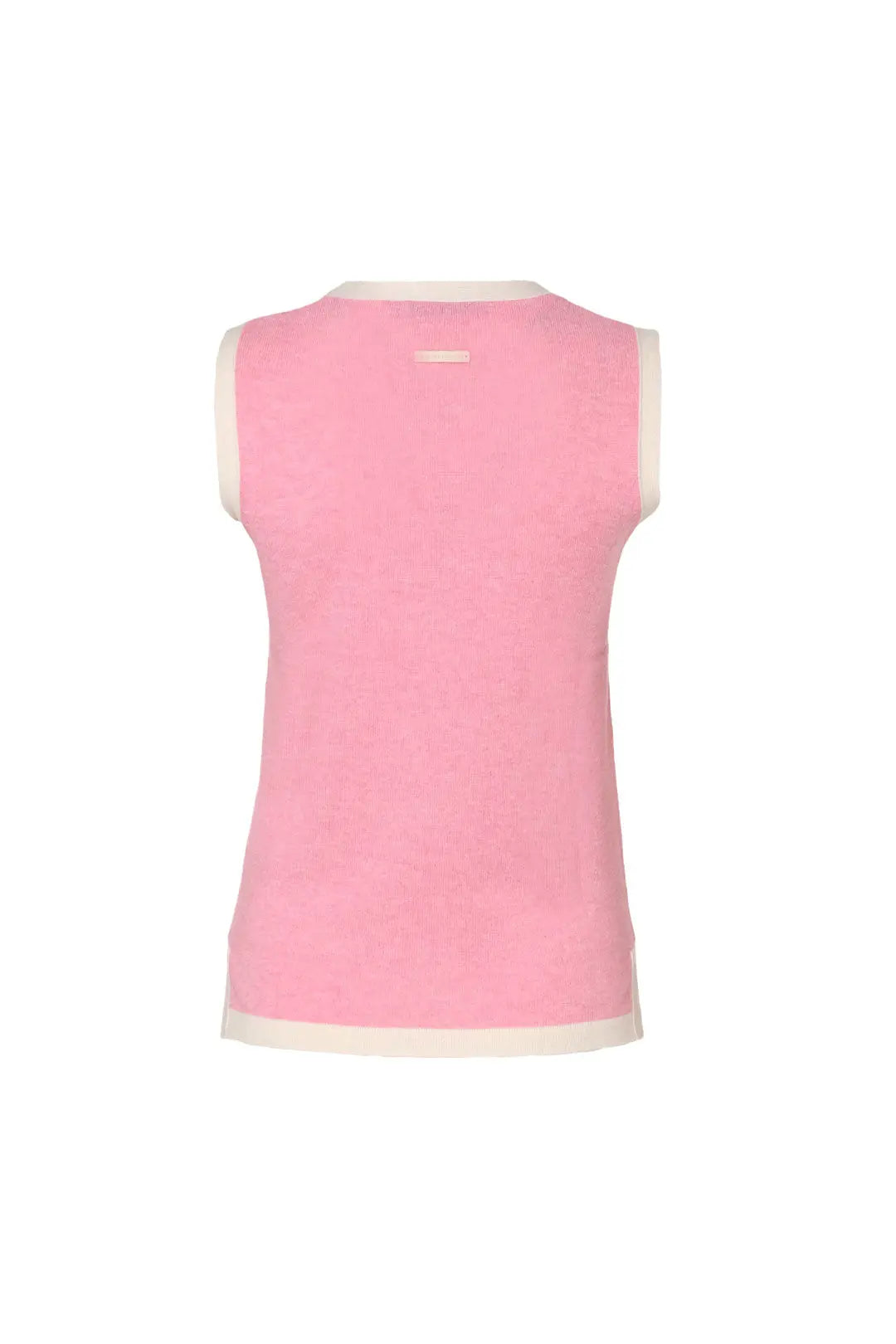 Pembe AHS Merino Yünü Kaşmir Bordür Detaylı Yuvarlak Yaka Kolsuz Kadın Kazak Silk and Cashmere