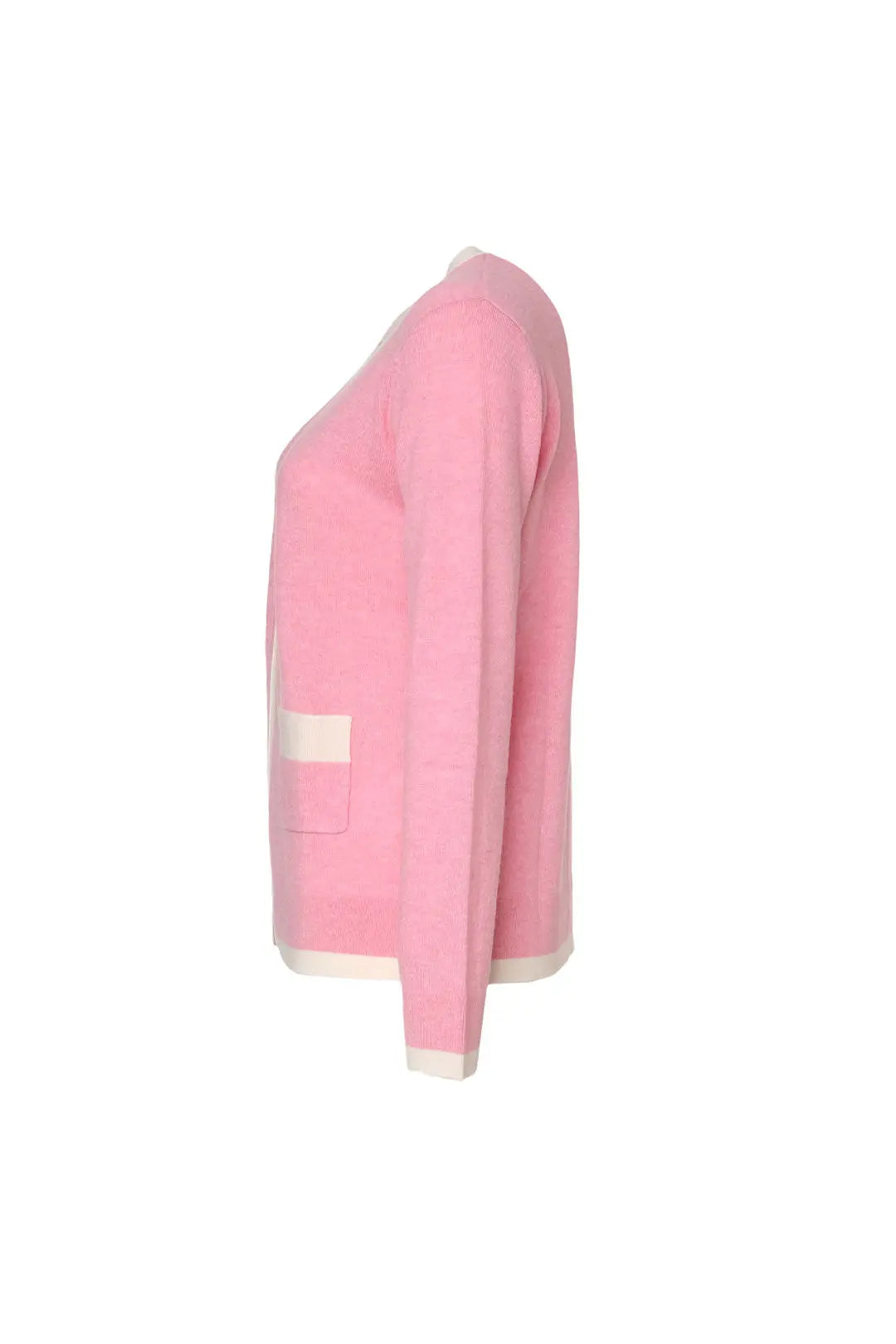 Pembe AHS Merino Yünü Kaşmir Bordür Detaylı Yuvarlak Yaka Uzun Kollu Kadın Hırka Silk and Cashmere