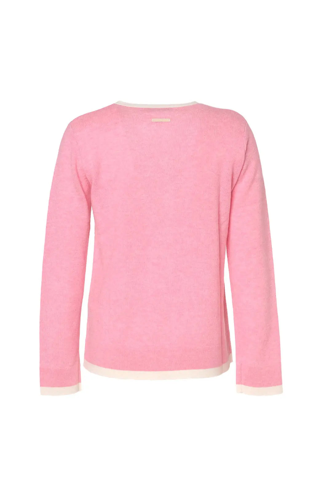 Pembe AHS Merino Yünü Kaşmir Bordür Detaylı Yuvarlak Yaka Uzun Kollu Kadın Hırka Silk and Cashmere