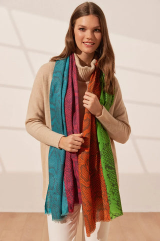Renkli Jas İpek Yün Yılan Desenli Şal 70 x 180 cm Silk and Cashmere