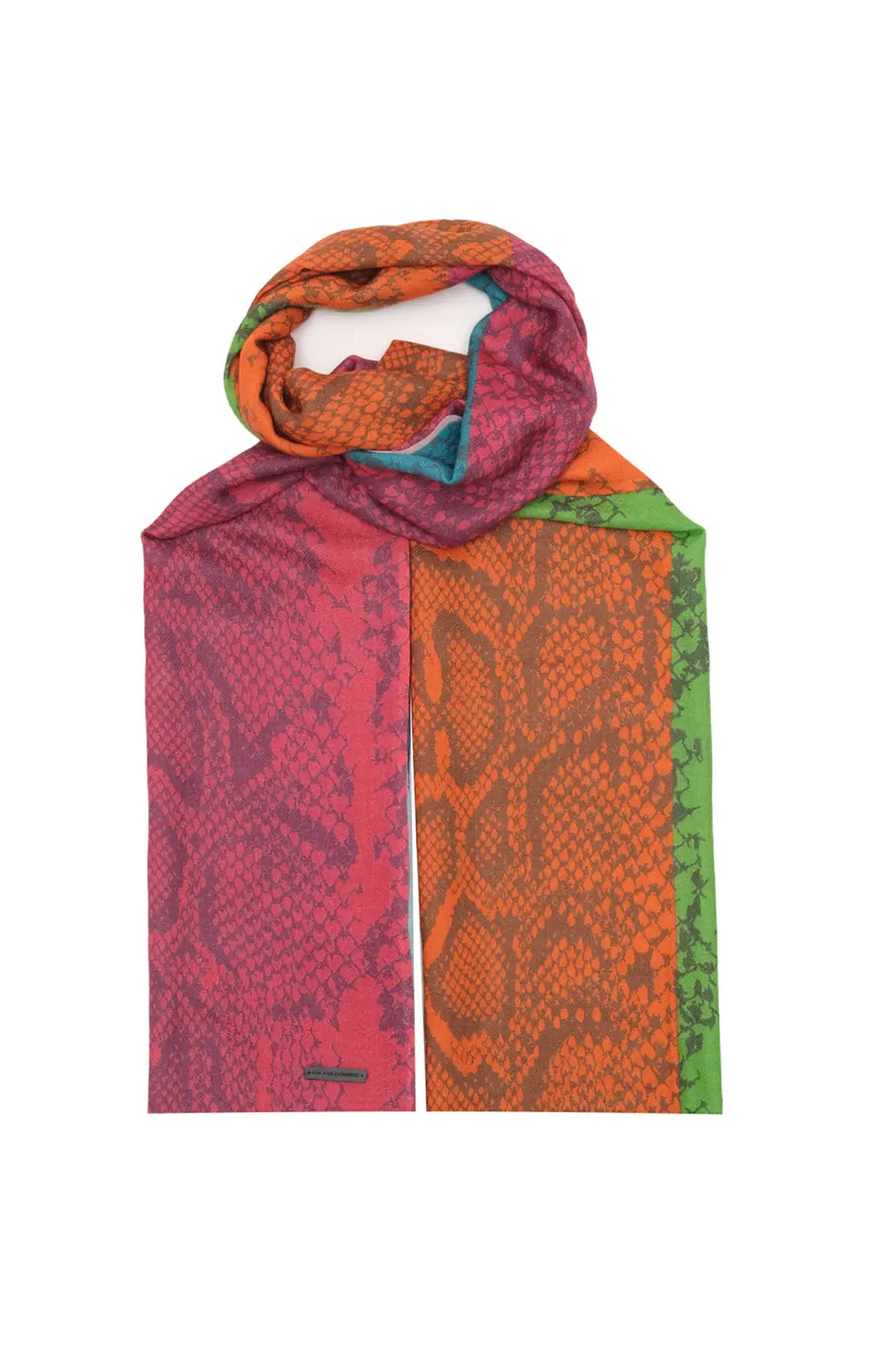 Renkli Jas İpek Yün Yılan Desenli Şal 70 x 180 cm Silk and Cashmere