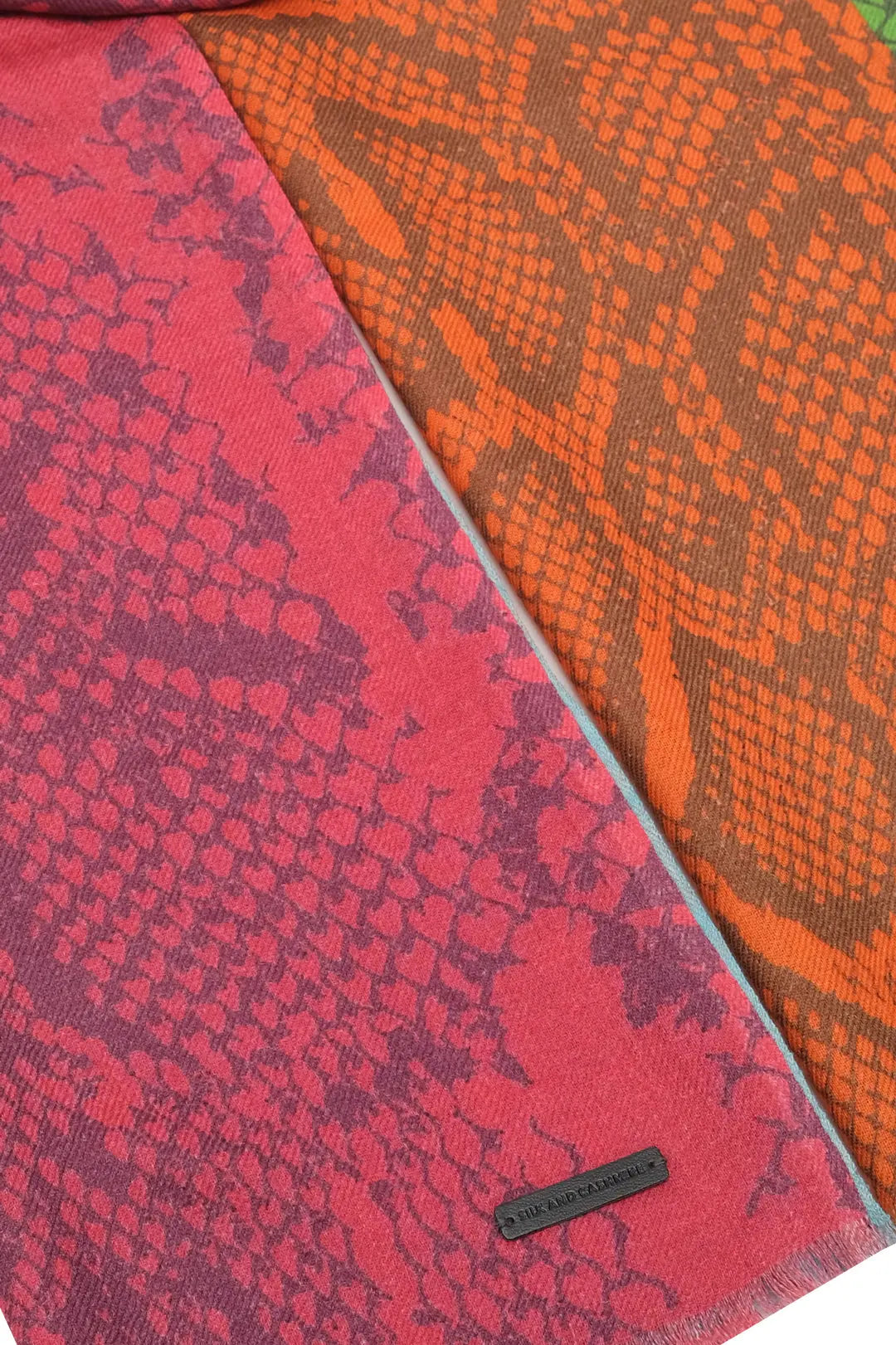 Renkli Jas İpek Yün Yılan Desenli Şal 70 x 180 cm Silk and Cashmere