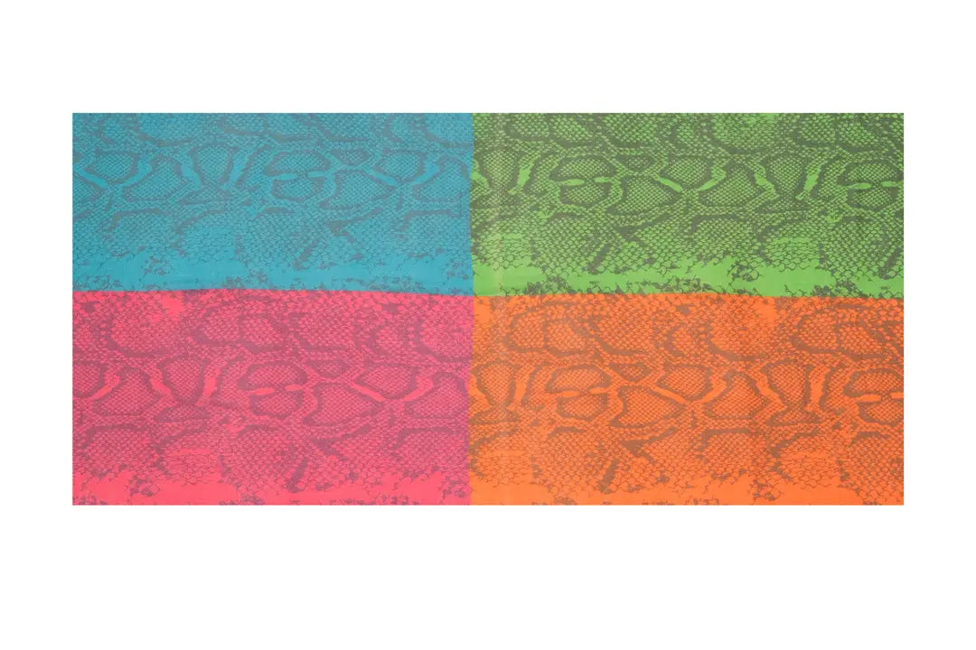 Renkli Jas İpek Yün Yılan Desenli Şal 70 x 180 cm Silk and Cashmere