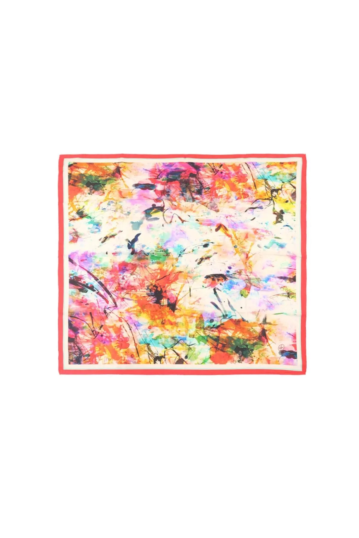 Renkli Saf İpek Fırça Desenli Kare Eşarp 90 x 90 cm Silk and Cashmere