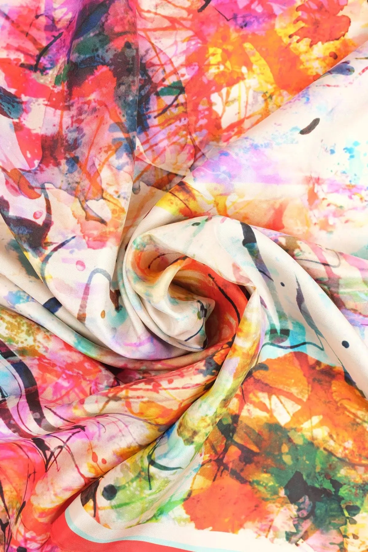 Renkli Saf İpek Fırça Desenli Kare Eşarp 90 x 90 cm Silk and Cashmere