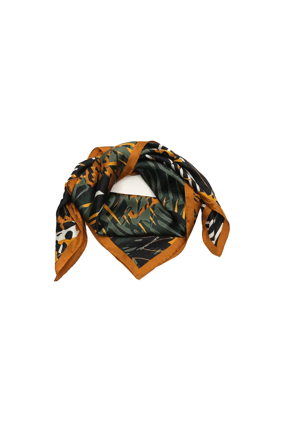 Renkli Saf İpek Leopar Desenli Kadın Kare Eşarp 90 x 90 cm Silk and Cashmere