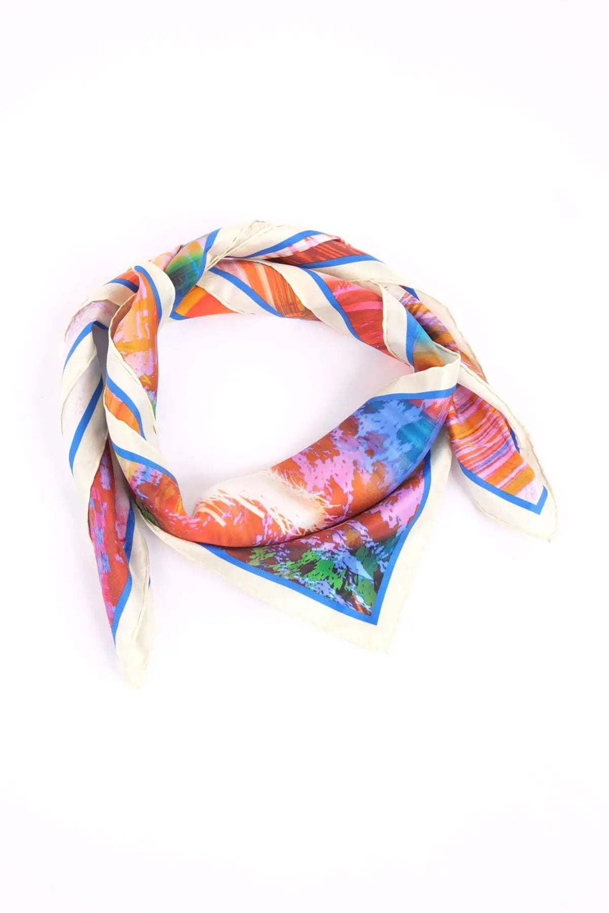 Renkli Saf İpek Leopar Desenli Kare Eşarp 90 x 90 cm Silk and Cashmere