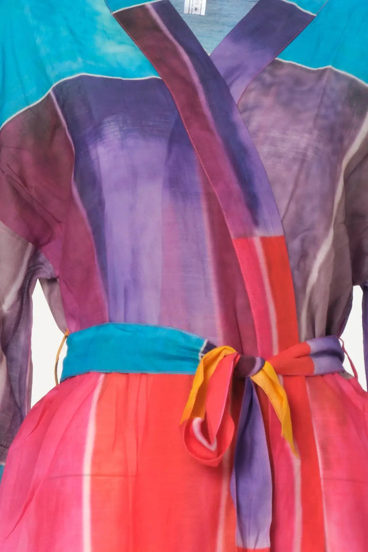 Renkli pekli Blok Desenli Uzun Kimono Silk and Cashmere