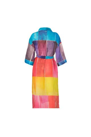 Renkli pekli Blok Desenli Uzun Kimono Silk and Cashmere