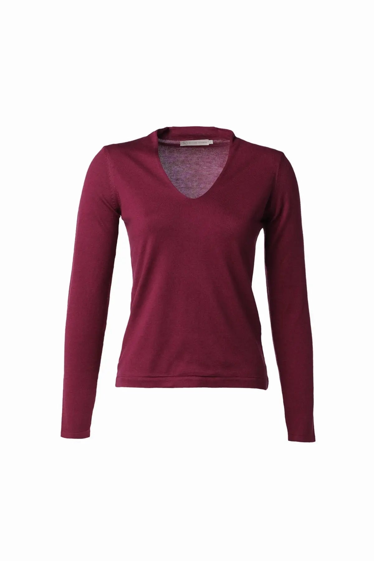 Şarap İpek ve Kaşmir Derin V Yaka Uzun Kollu Aleyna Triko Silk and Cashmere